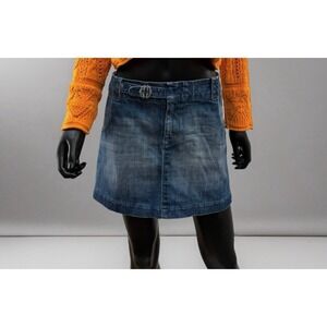 7 For All Mankind Denim Mini Skirt Pleated Back Size 30 Blue Jean Skirt